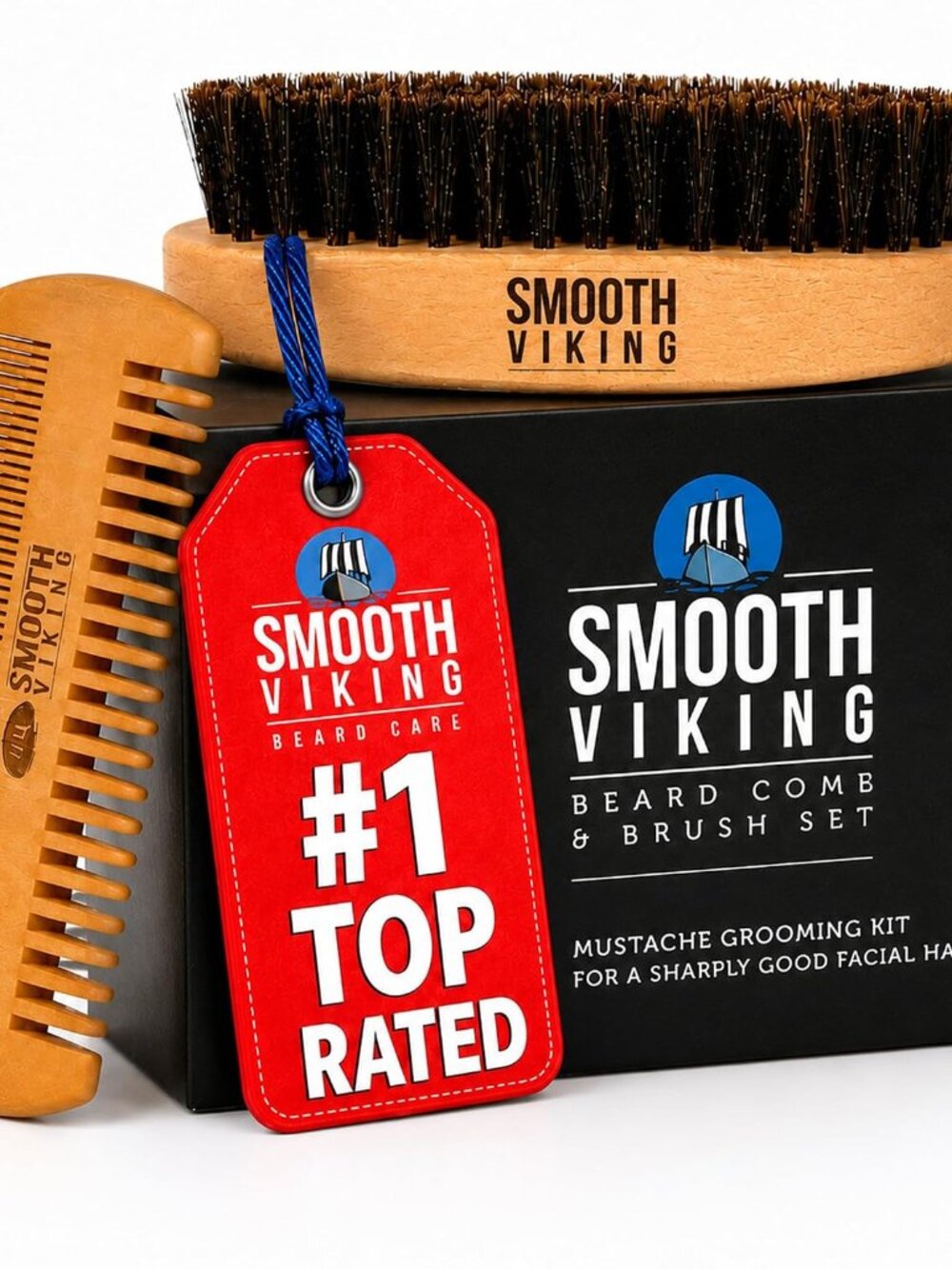 Beard Brush and Comb - Natural Boar Bristle Beard Brush & Beard Comb for Men - F